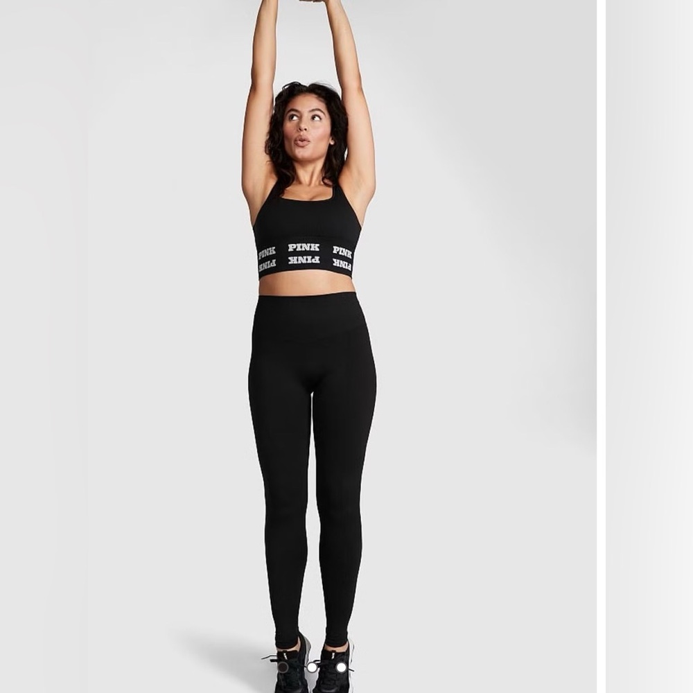 VS PINK Black High Waist Leggings XXL NWT Ribbed Regular
